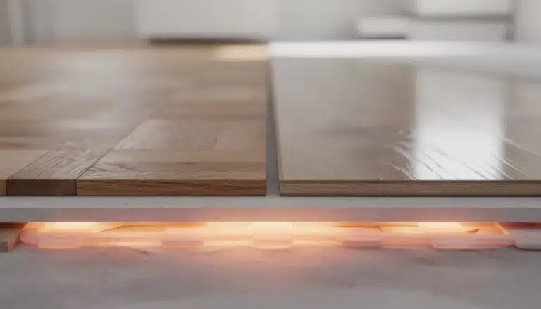 Sous-couche fine sous parquet sur plancher chauffant avec éclairage LED intégré montrant la résistance thermique optimale