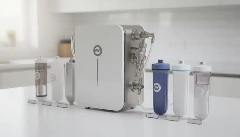 Osmoseur domestique blanc avec cartouches de filtration et membrane de remplacement, système complet de purification d'eau