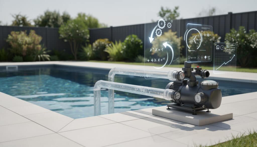 Pompe de piscine avec affichage holographique de calculs mathématiques et données de filtration