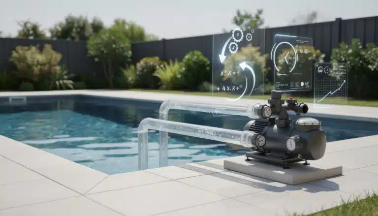 Pompe de piscine avec affichage holographique de calculs mathématiques et données de filtration