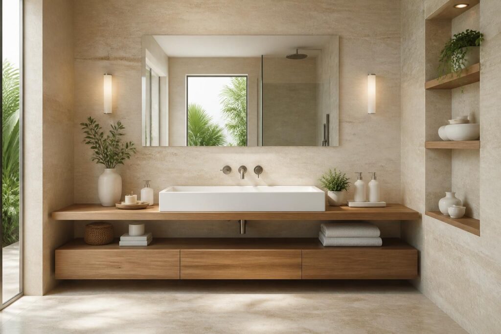 découvrez comment harmoniser travertin et bois dans votre salle de bain pour créer un espace naturel et sophistiqué alliant élégance et chaleur.