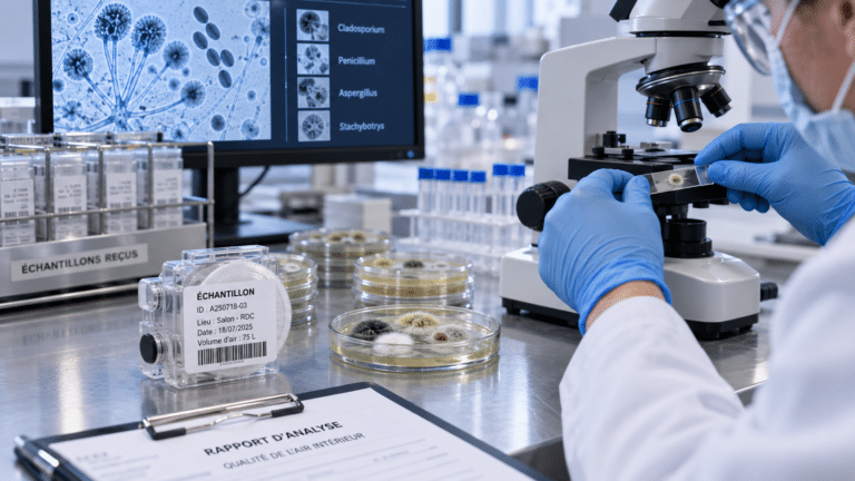 Analyse d’un échantillon dans un laboratoire de microbiologie