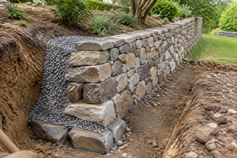 découvrez comment construire un muret en pierre naturelle : préparer les fondations, donner du fruit au mur et monter les pierres durablement.